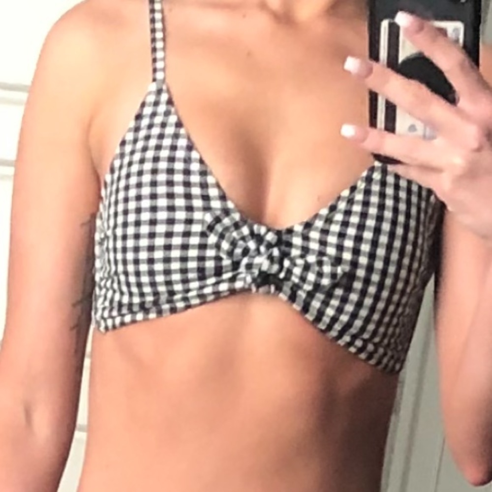 Plaid front tie bikini top